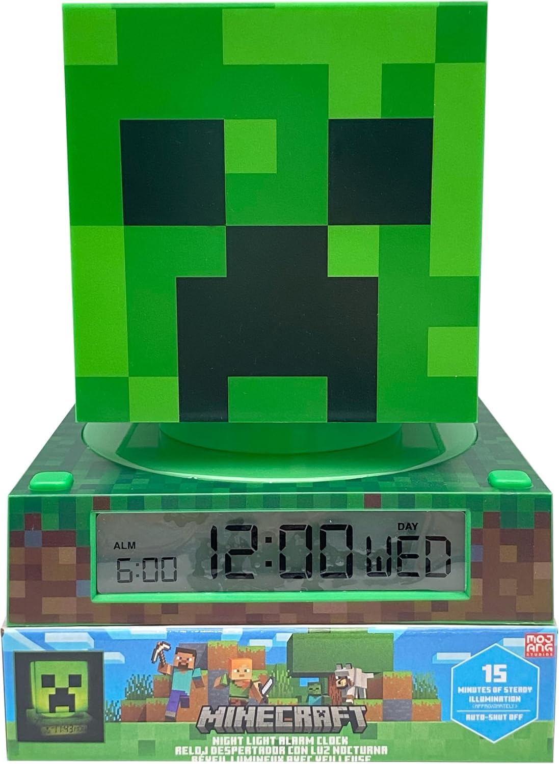 Kids Licensing - Despertador Minecraft 3D con Fecha y Luz Nocturna