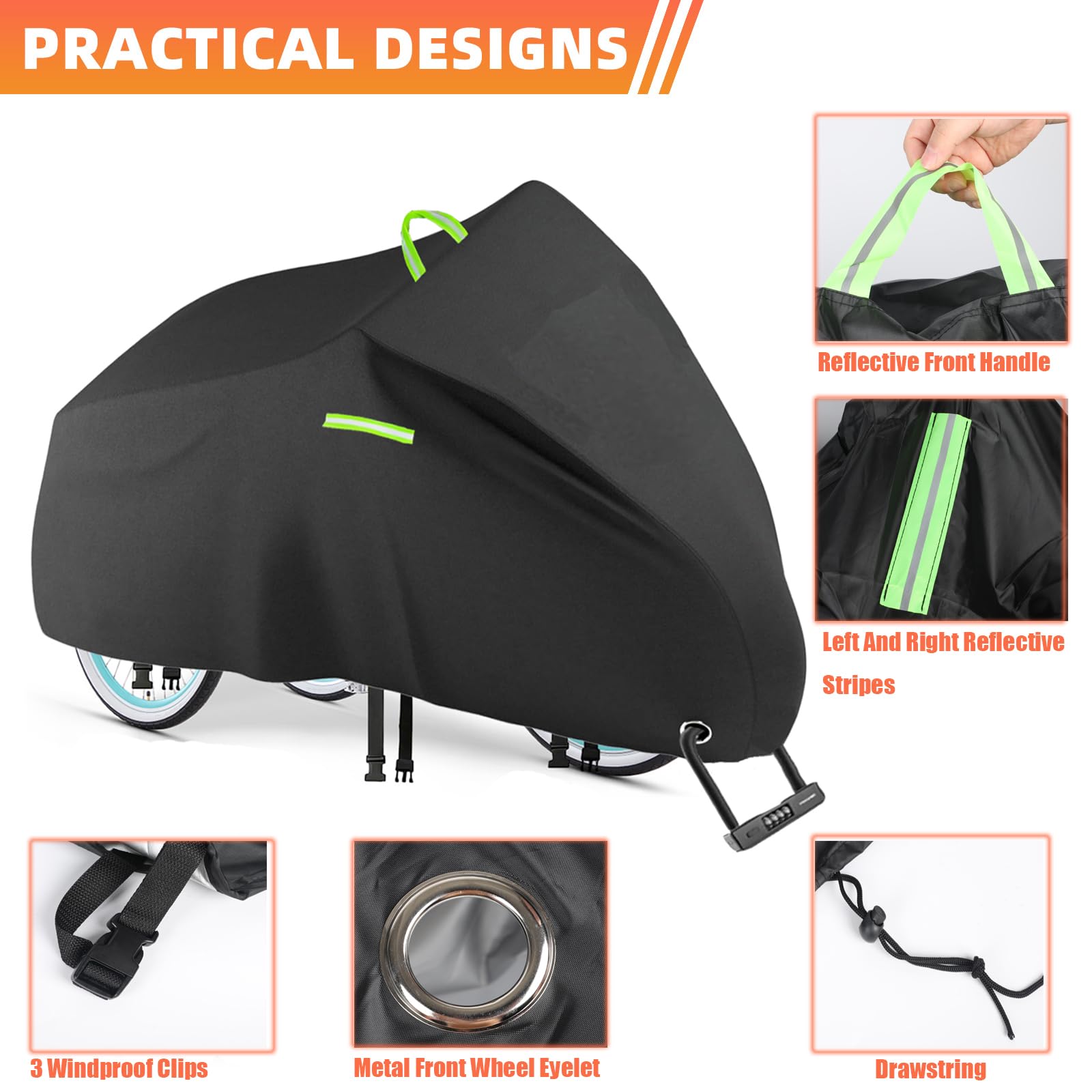 Housse de protection pour tricycle adulte 420D étanche pour tricycle adulte 191 x 77 x 112 cm - Housse universelle durable avec trou de serrure, boucle, bandes réfléchissantes