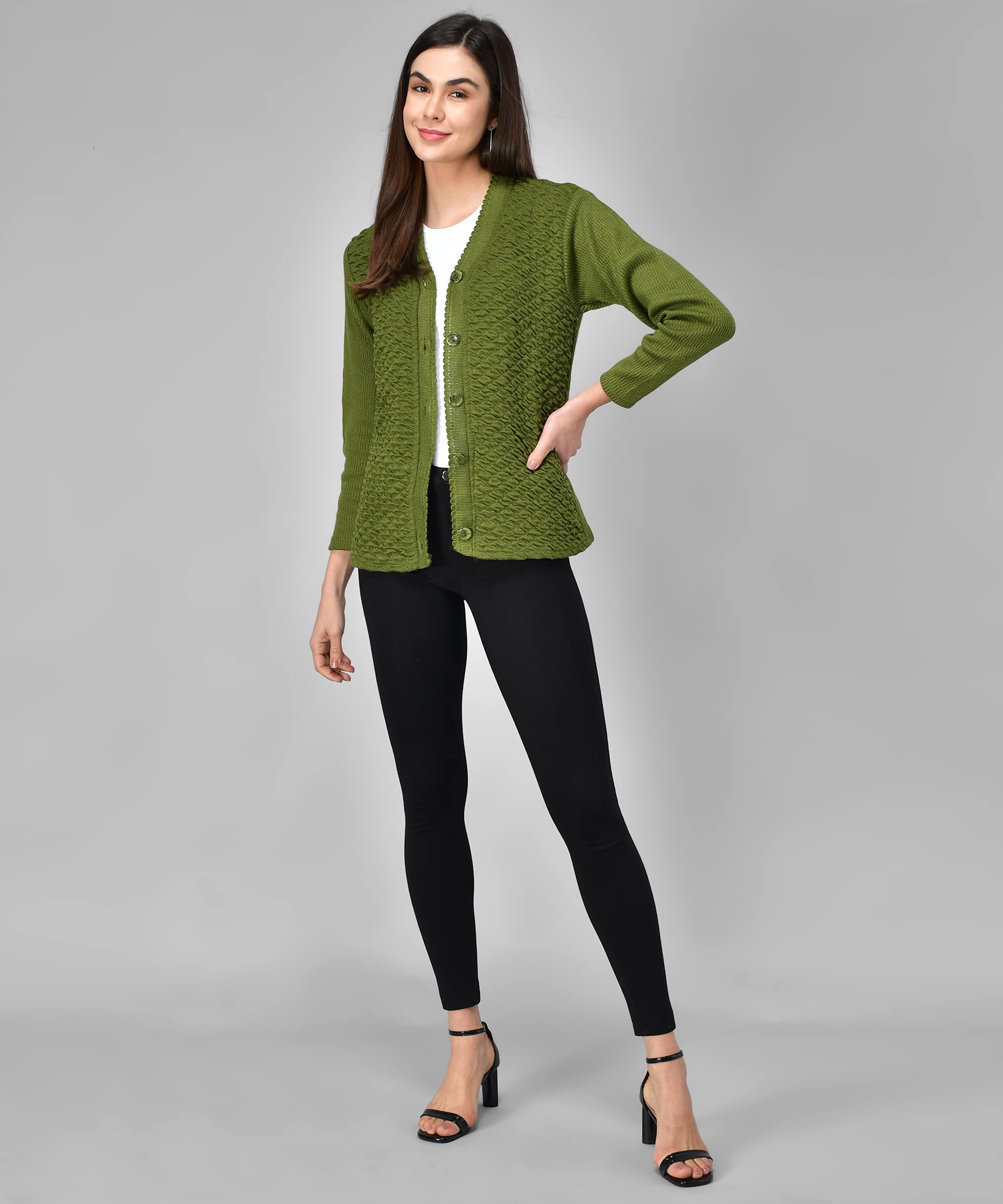eKools Women's Winterwear Woolen V-Neck Sweater Cardigans (2XL, Green) - Image 2 thumbnail
