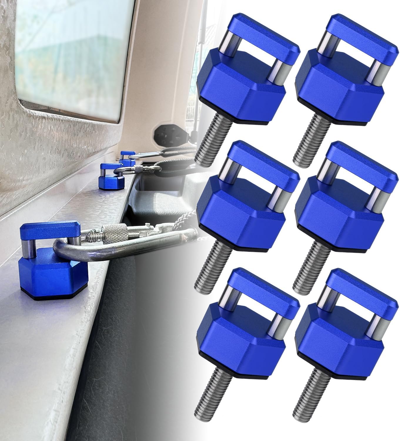 Quick Removal Thumb Screw with D Ring, Aluminum Alloy Hardtop Bolts Compatible with Jeep Wrangler JK JKU JL JLU JT, Blue(6 PCS)