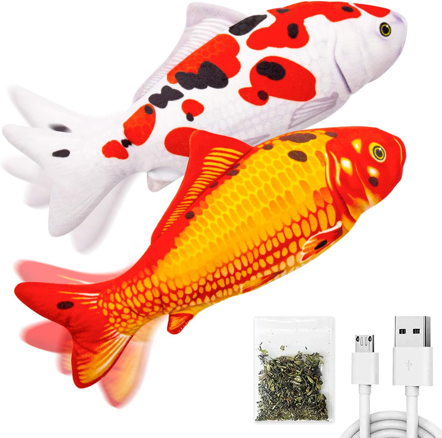 TOOGE 2 Pack 9" Floppy Fish Cat Toys with SilverVine and Catnip for Indoor Cats for Small Dogs Interactive Automatic Flopping Fish Cat Kicker Toys for Cats Puppy Small Dog