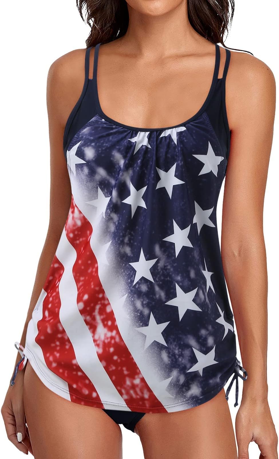 Rvidbe 4th of July Tankini Swimsuits for Women Plus Size Swimwear Two Piece Bikini Swimsuits Tank Top with Boyshorts