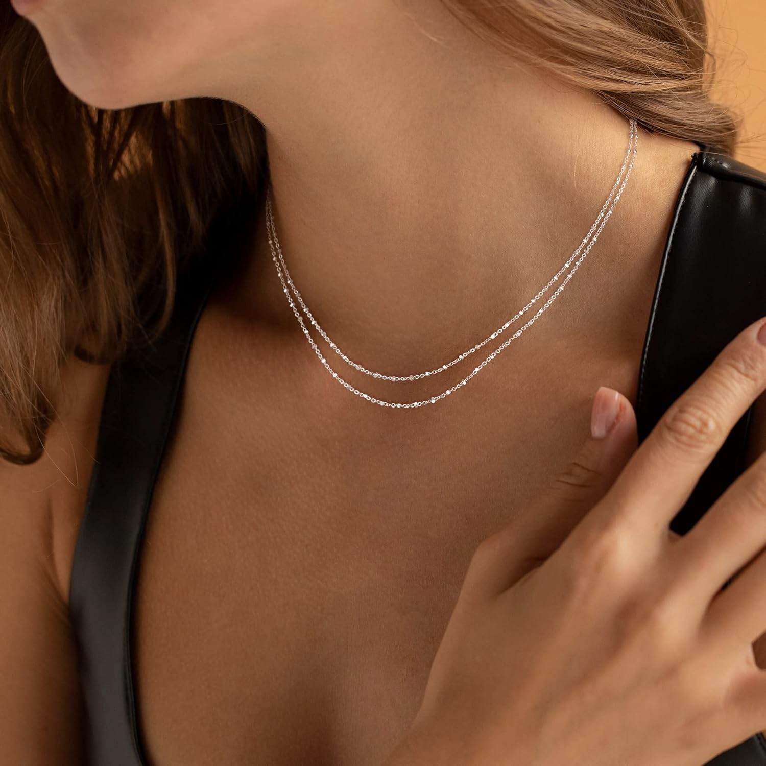 MBW Layered Necklaces for Women, Dainty Silver Plated Snake Twist Rope Chain Necklace for Women Simple Herringbone Thin Snake Chain Satellite Choker Necklace Silver Jewelry Set Gifts for Women Girls - Image 3