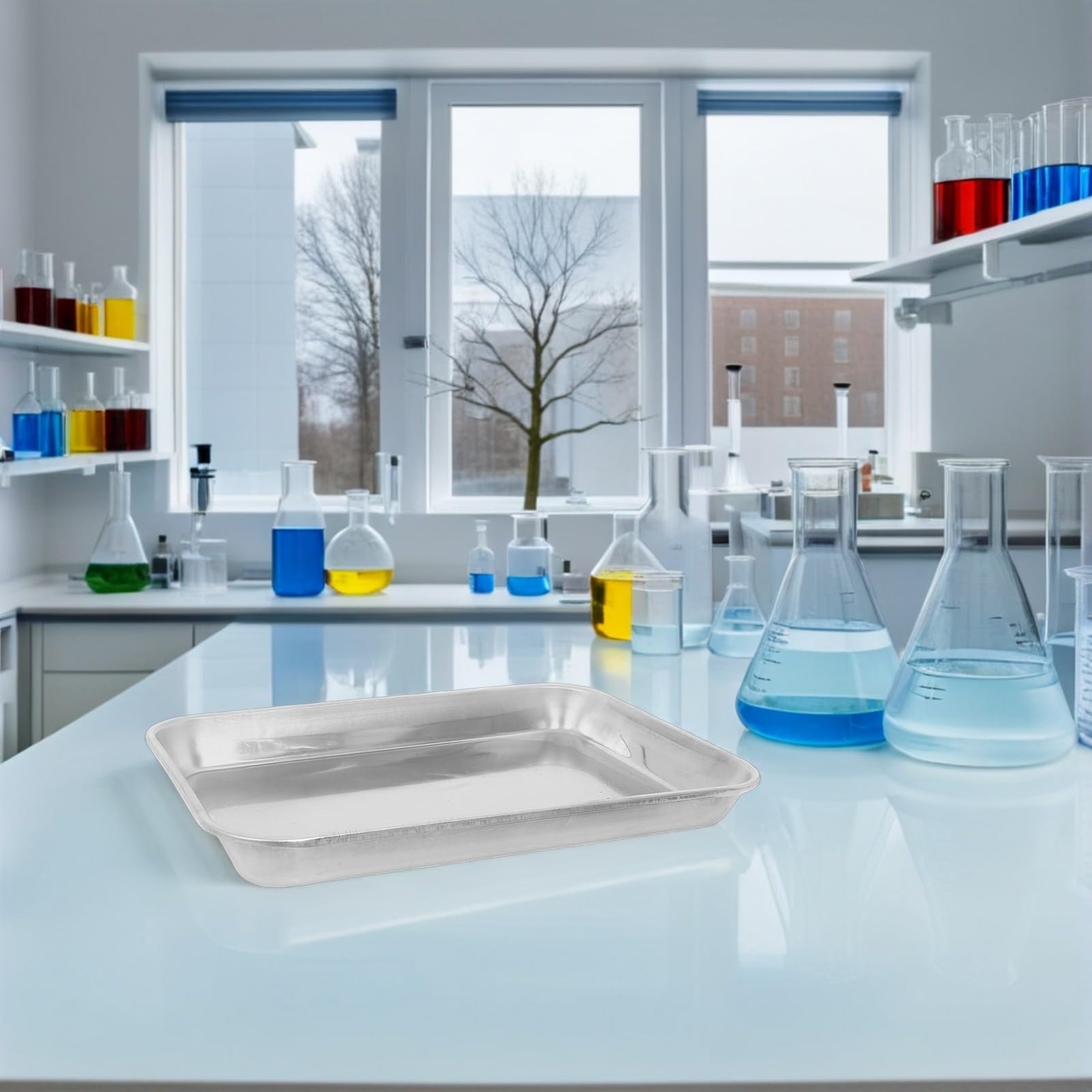 HEMOTON Serviertablett aus Edelstahl 30x20cm Flacher Boden mit resistent gegen Rückstände für medizinische und Laborgeräte