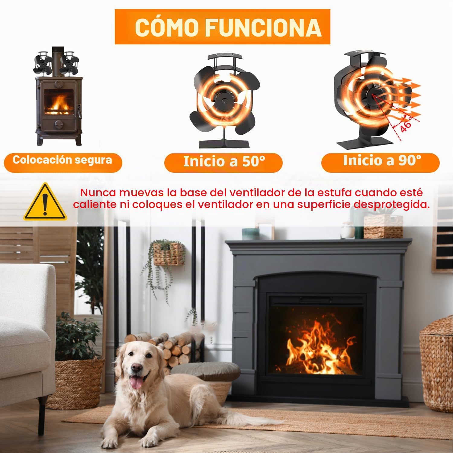 Ventilador de Chimenea, Ventilador de chimenea oscilante, 4 PáGinas Ventilador Para Estufa de Leña, Ventilador de estufa de lena silencioso, Ventilador no Eléctrico para Chimenea