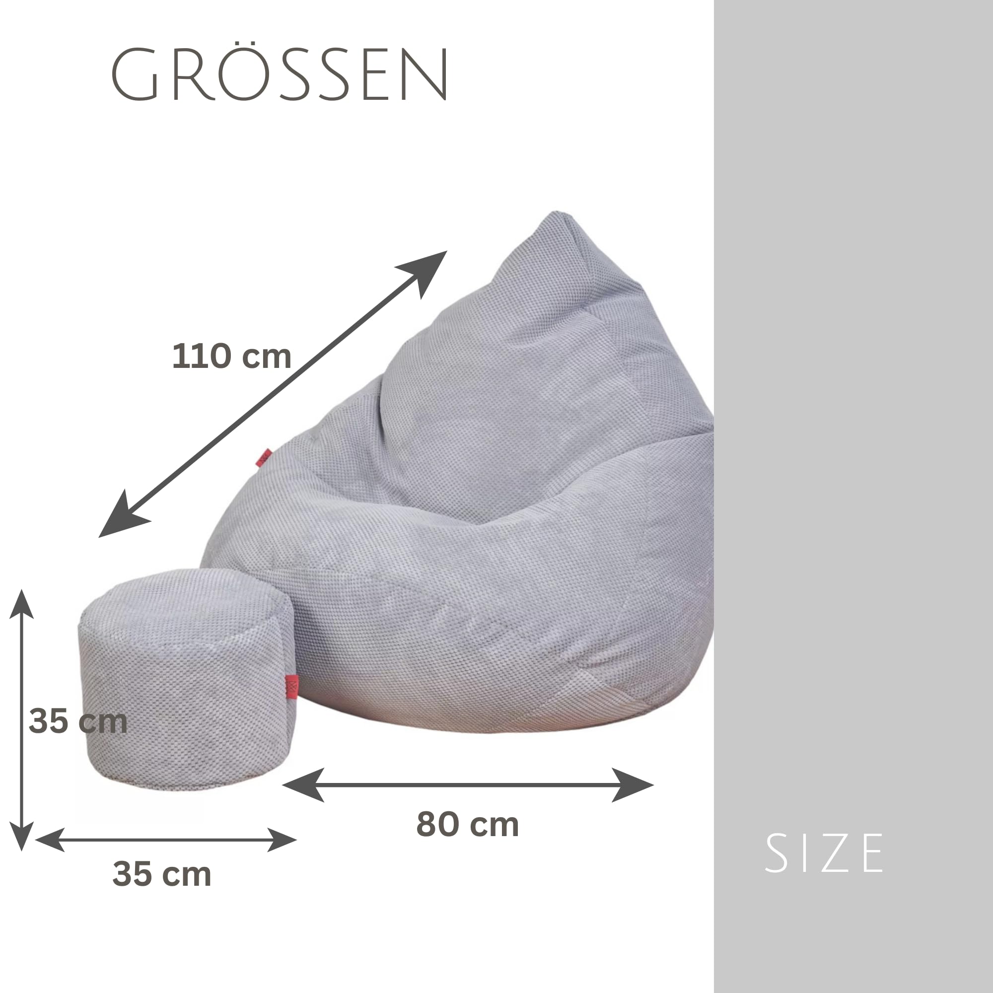Puff Salon con Reposapiés Beis 80x80x110 cm - Puff con Relleno Incluido para Interiores - Bean Bag XXL de Terciopelo para Adultos y Niños - Decoracion Habitacion para Salón y Dormitorio