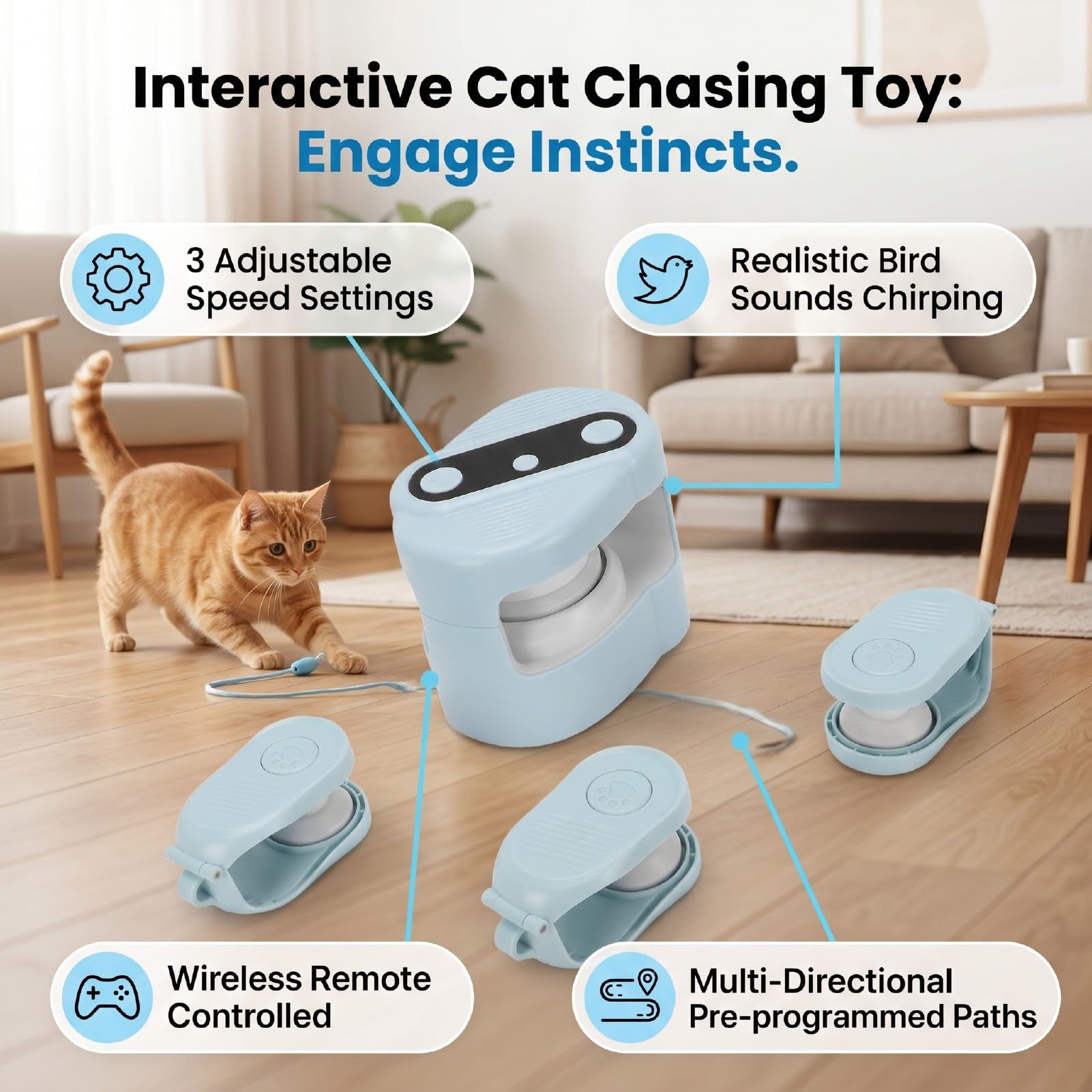 ASHATA Juguete Interactivo para Perseguir Gatos, Juguete Móvil Automático para Gatos/Gatitos de Interior (Blue)