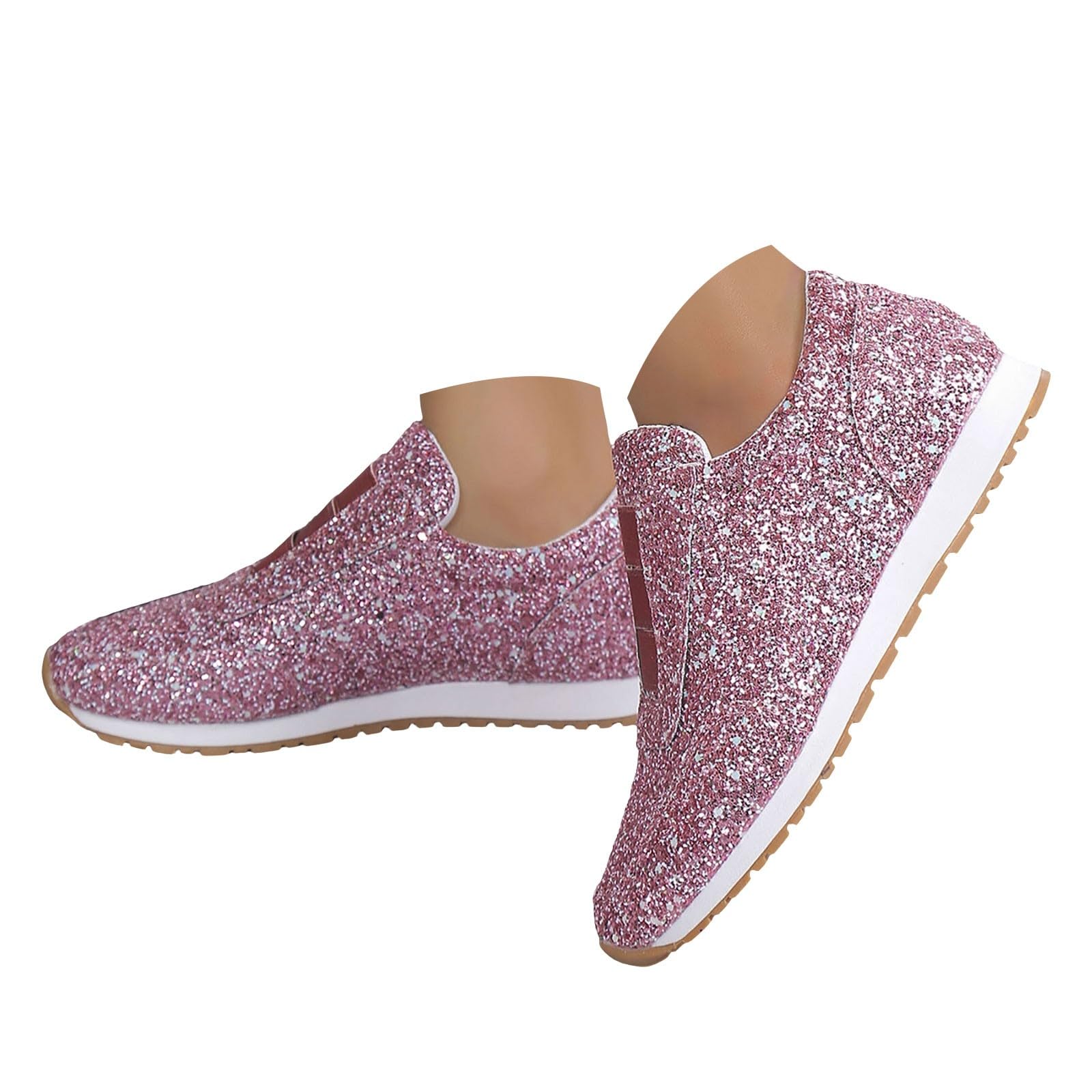 Scarpe da ginnastica da donna glitterate, eleganti, comode, slip-on | Scarpe sportive traspiranti, leggere, antiscivolo, per attività all'aperto, fitness, camminata