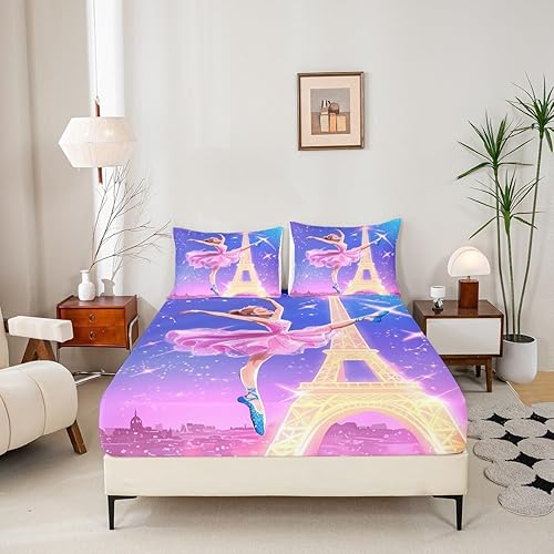 Miniatura 9 de Juego de sábanas de ballet de princesa para niñas, juego de ropa de cama kawaii, tamaño individual, vestido de ballet rosa, tutú, juego de