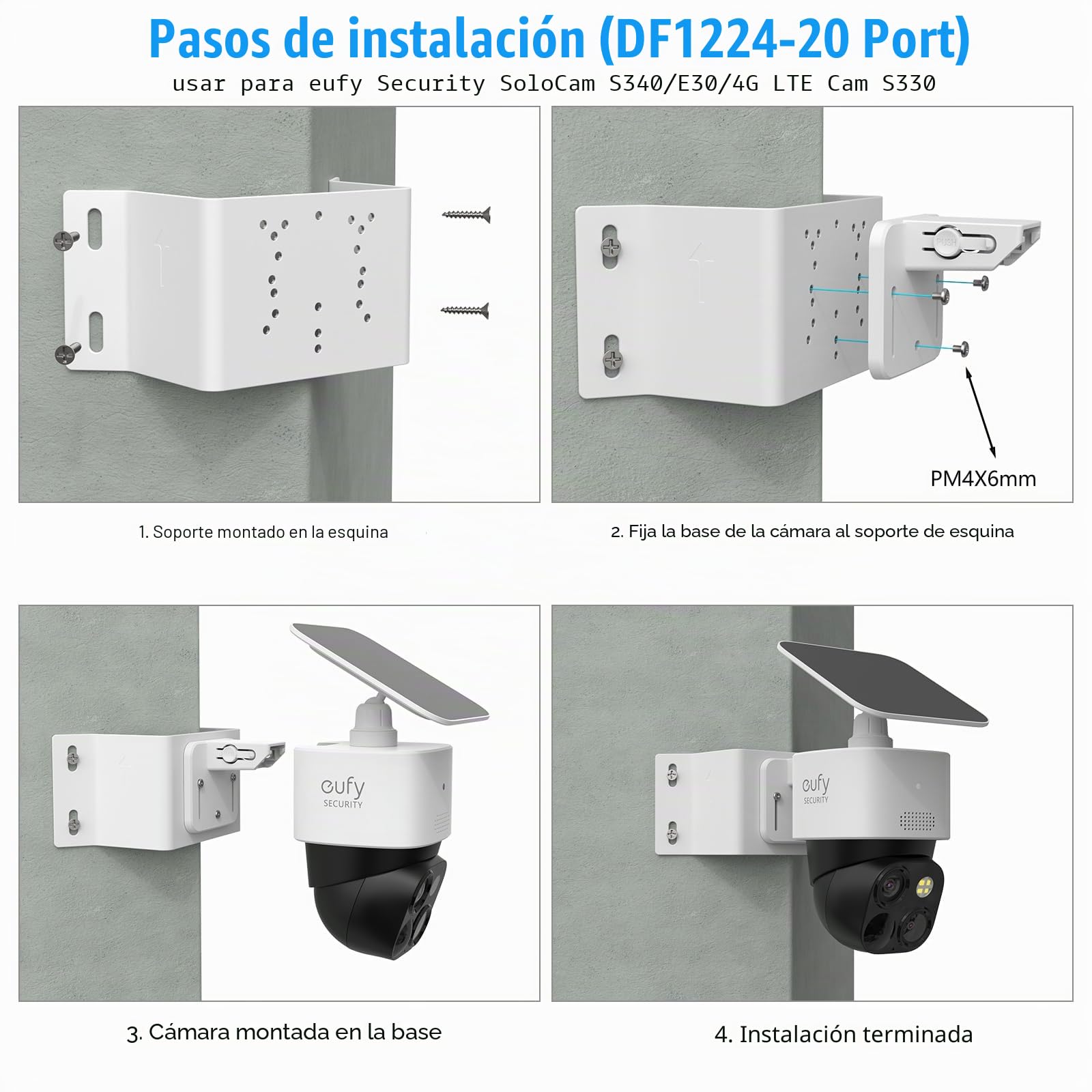 HOLACA Montaje en ángulo universal compatible con Eufy Solocam S340, Solocam E30, 4G LTE Cam S330, eufyCam E330 Professional (cámara no incluida), montaje en ángulo universal