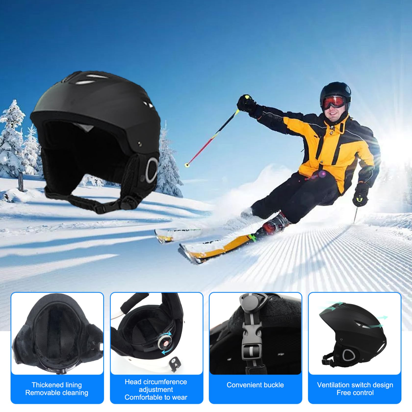 Casco da sci, regolabile, per attività all'aperto, con sottogola rimovibile, con fodera spessa, per bambini, ragazzi, uomini, donne, taglia M