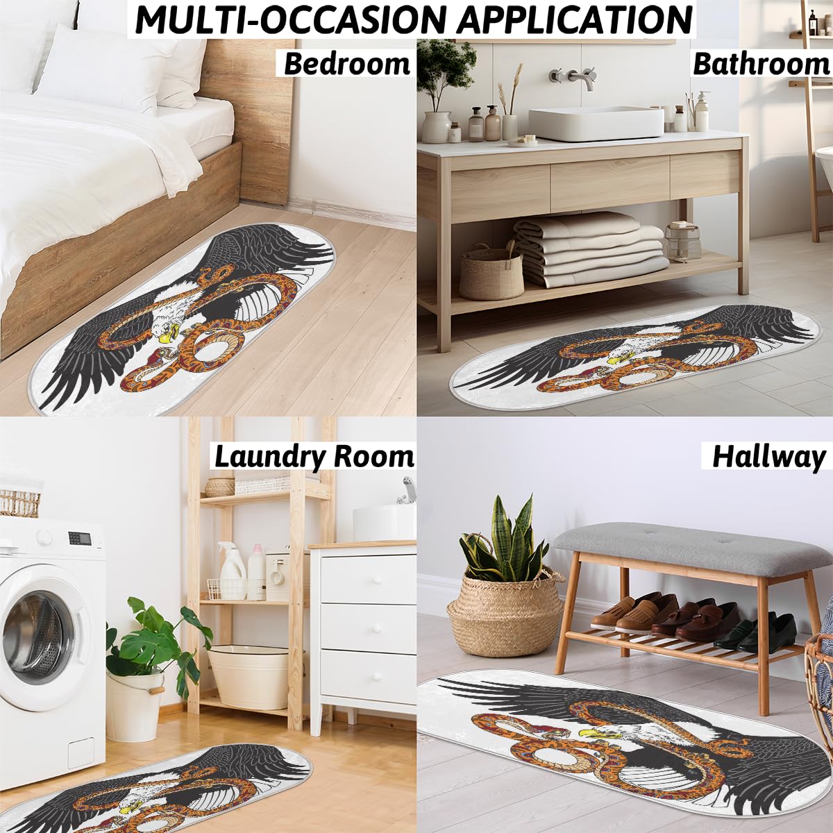 TropicalLife Orzeł wąż nadruk dywanik mata 50 x 120 cm, orzeł długie włosy pogrubione dywaniki do pokoju kuchni domu łazienki wewnątrz antypoślizgowa mata podłogowa dywaniki