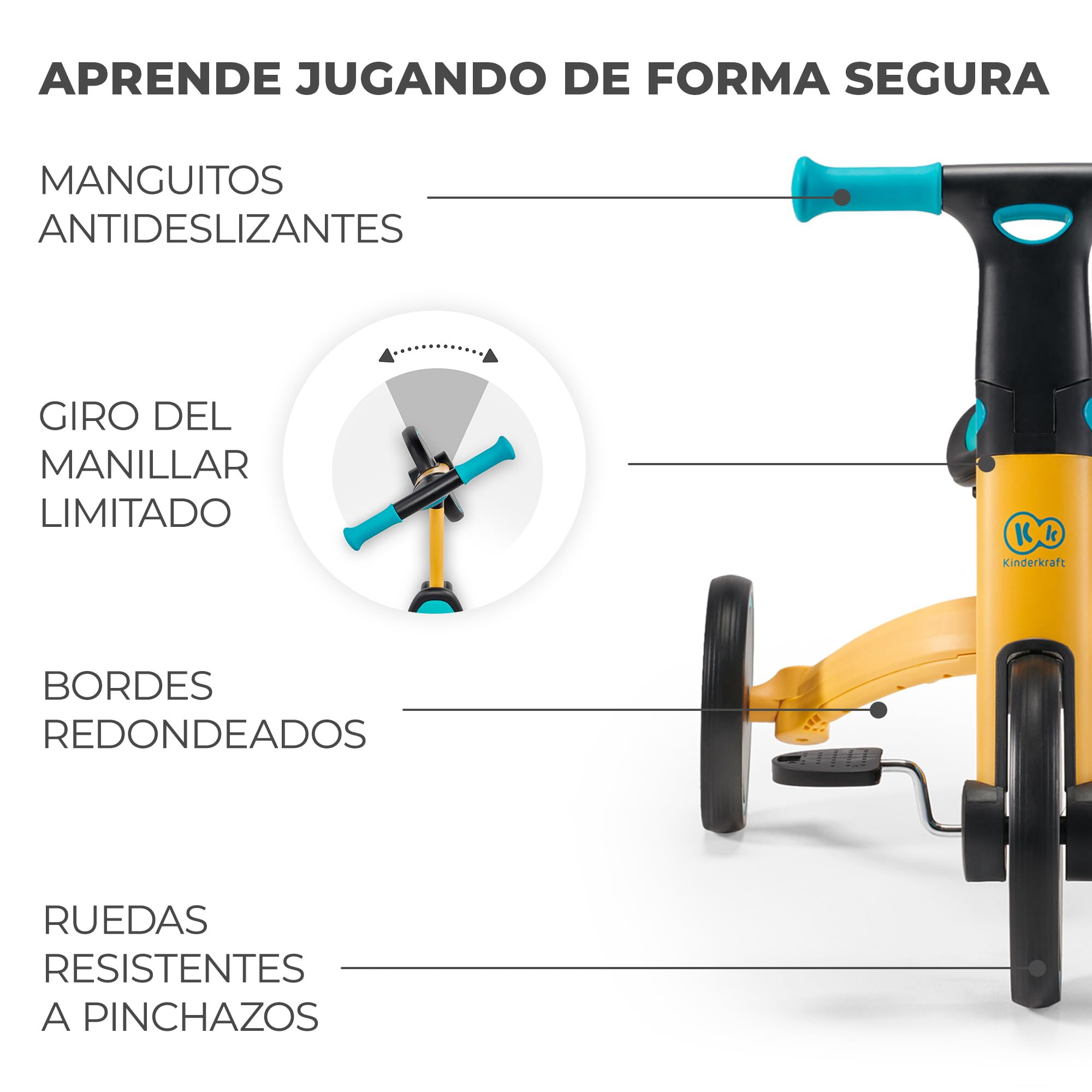 kk Kinderkraft, 4TRIKE Triciclo 3 en 1, Minibicicleta, Bicicleta sin Pedales, Bicicleta bebé, para niños, Minitriciclo de Equilibrio, Plegable, Asiento Ajustable, 12 meses - 5 años, 25 kg, Amarillo