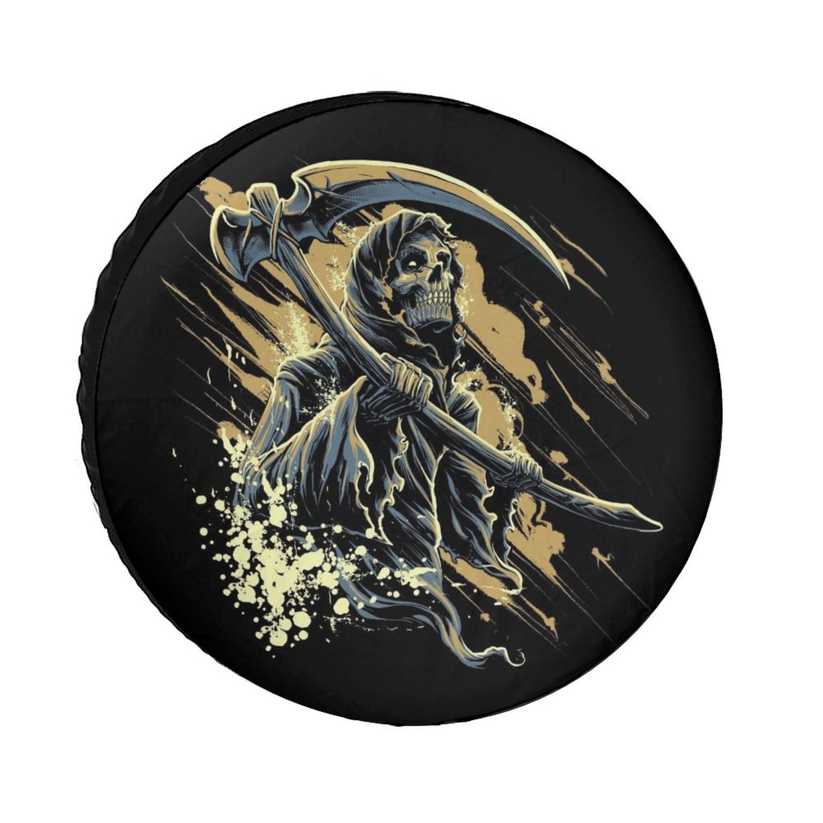 Black Grim Reaper Spare Tire Cover Skull Skeleton Wheel Tyre Covers Travel Trailers Protectors Weatherproof Dust-Proof for Camper Trailer Truck Rv Universal 24inch