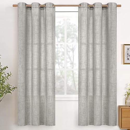 YoungsTex - Cortinas de lino texturizadas con ojales de bronce, para filtrado de luz, para dormitorio, sala de estar, oficina, cocina, 2 paneles, 42