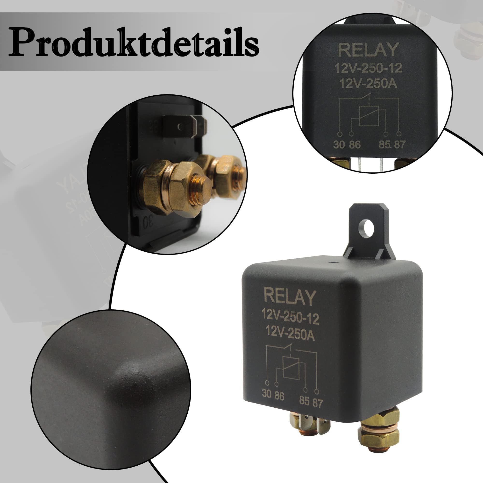 Relè di Interruzione 12V 250A per Auto, Camion, Barche - Ad Alte Prestazioni Con Base a 2 Pin + 2 Connessioni - Relè di Ricarica Diviso