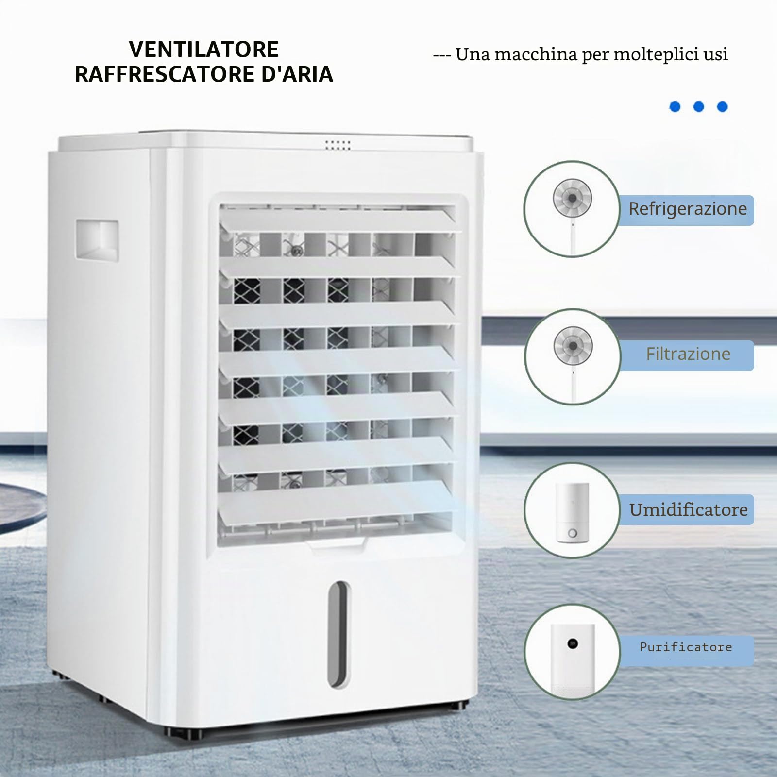 Condizionatore D'Aria Portatile con Telecomando, 3 Velocità, 1/2/4H Timer, Ventilatore Dello Scrittorio Umidificatore e Purificatore, Raffreddatore Evaporativo Silenzioso per Casa e Ufficio,24V