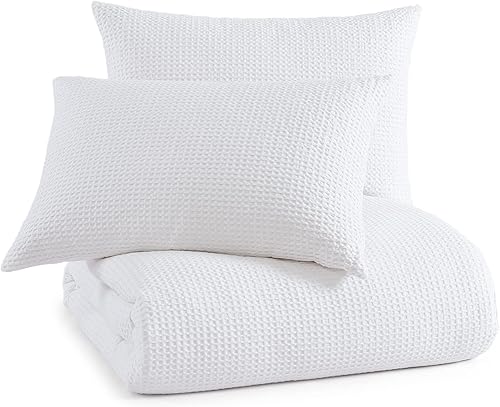 Miniatura 6 de DKNY Modern Waffle - Juego de funda de edredón de algodón de 3 piezas, tamaño King, color blanco