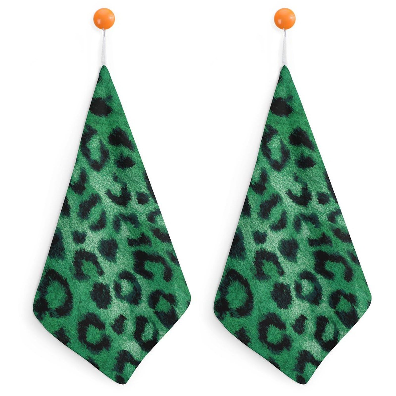 Jubonexis Emerald Green Leopard Print Small Hand Towel with Hanging Loop 2 PCS Absorbent Soft Wash Cloth for Kitchen Bathroom