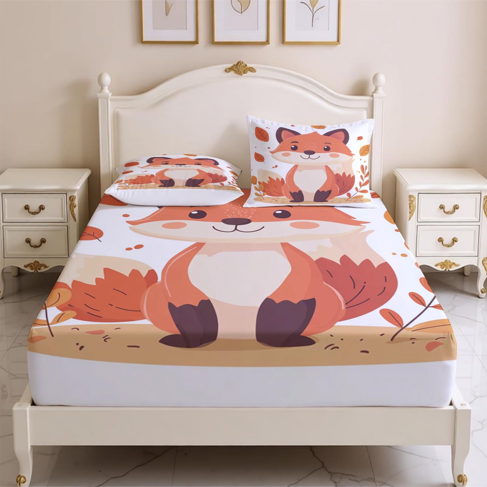 Lenzuolo con Angoli 180 x 200 cm Microfibra Foglie di volpe Lenzuolo Sotto Elasticizzato Profondo 25 cm marrone per Singolo e Matrimoniale