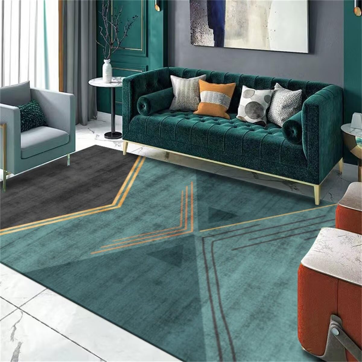 Tapis de salon design géométrique haut de gamme 120x170cm gris-vert