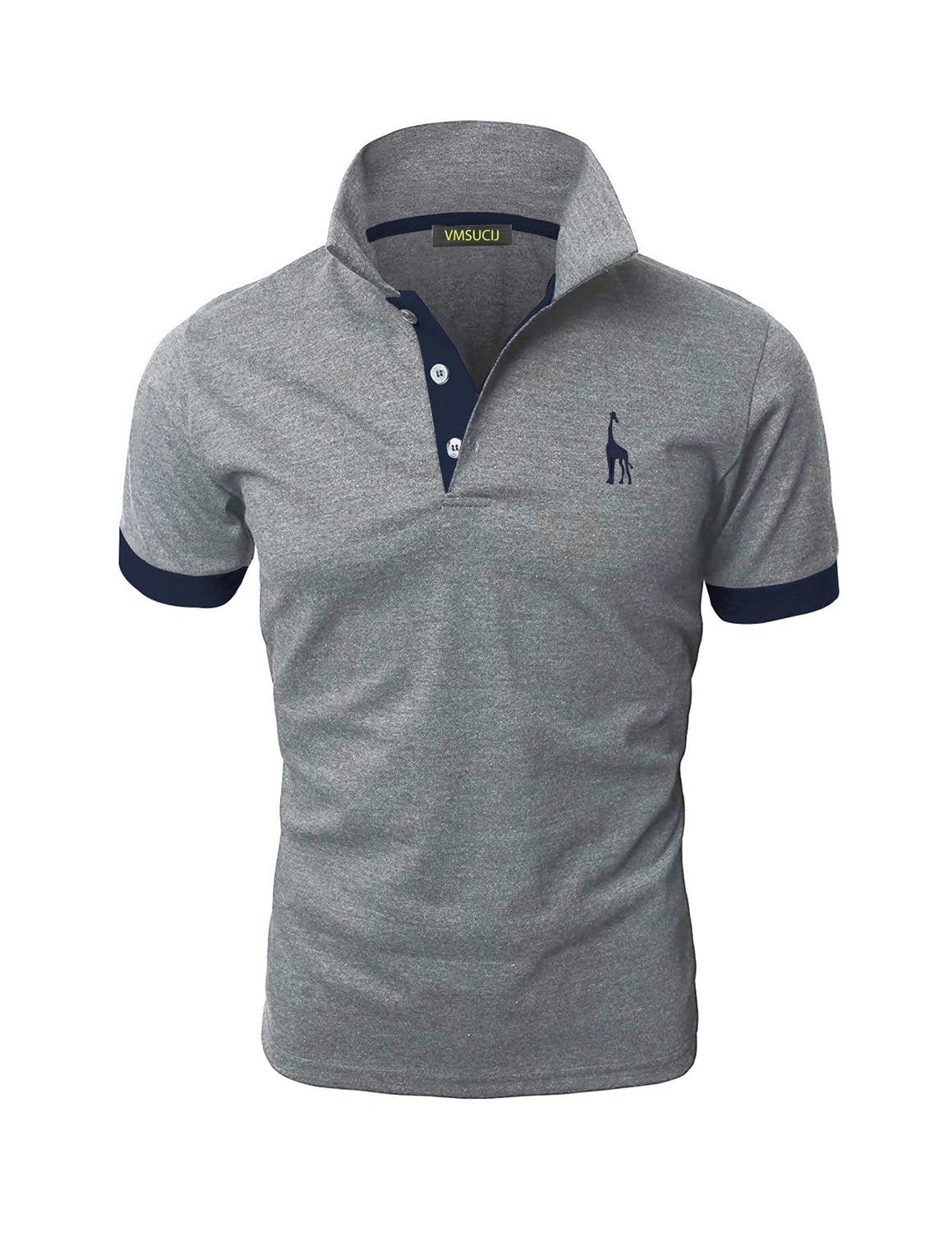 VMSUCIJ Polo Uomo Manica Corta in Cotone Giraffe Embroidery Classic Polo Neck Golf Shirt