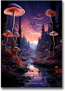 bioluminescent glowing mushrooms in a magic forest, fantasy art, framed Poster print, wall art decor, Wall Art, Art Print