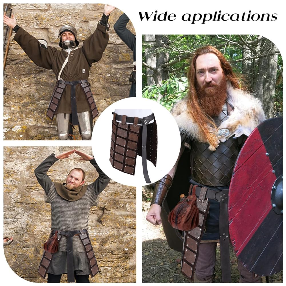 GORGECRAFT Middeleeuwse Faux Lederen Dij Armor Retro Dubbelzijdig Taille Armor Protector met Riem Huurling Ridders Rok Armor voor LARP Viking Mannen Halloween Cosplay Kostuum