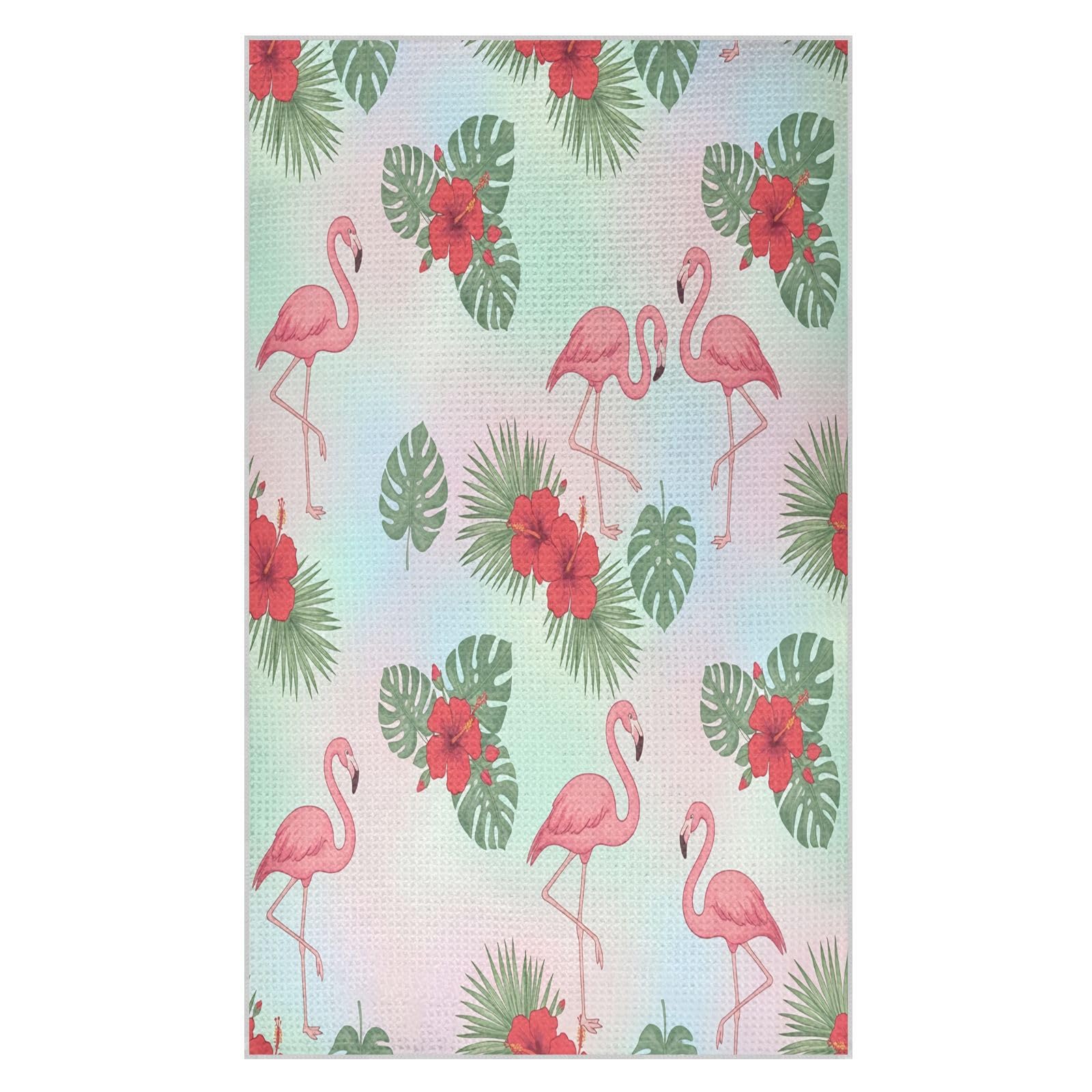 Lyeorm Flamingo Hibiscus Waffle Weave Kitchen Towels 18x30 Inch Soft Absorbent Microfiber Dish Cloths