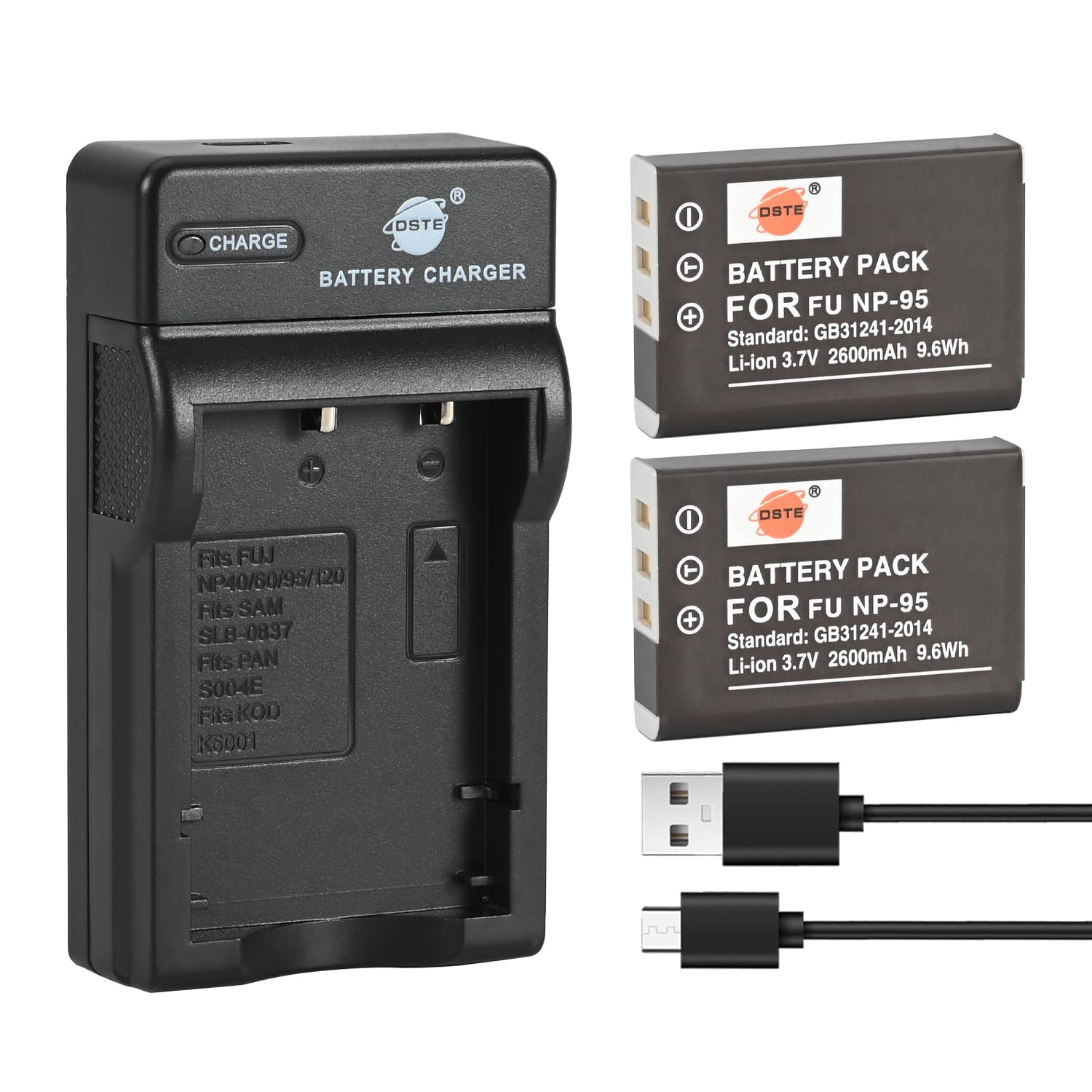 DSTE 2-Pack NP-95 Batterie et Chargeur Compatible pour Fujifilm FinePix F30 X100 X30 X100T X-S1