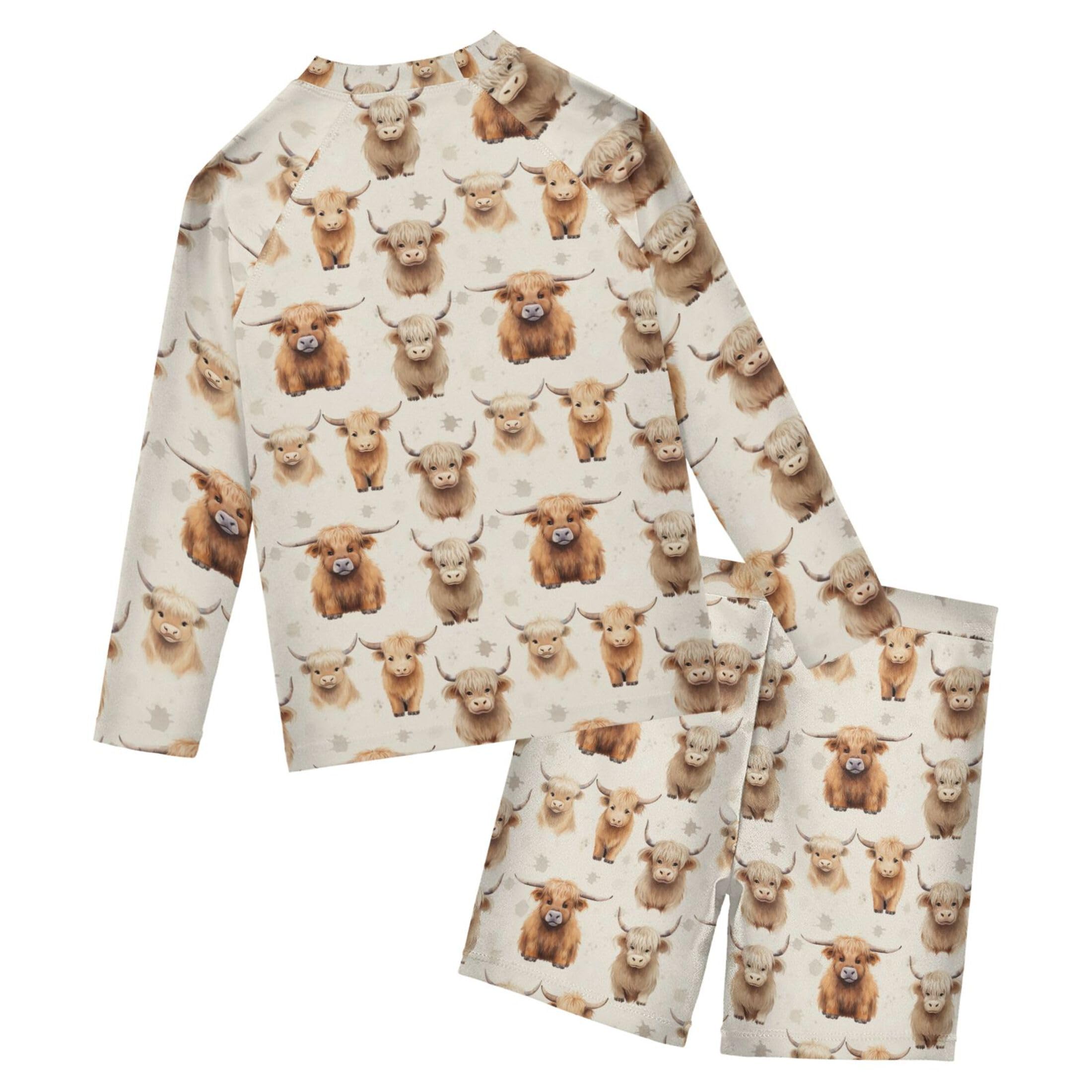 Highland Cow Animal Toddlers and Baby Boys' Swimsuit Trunk and Rashguard Set B0403009