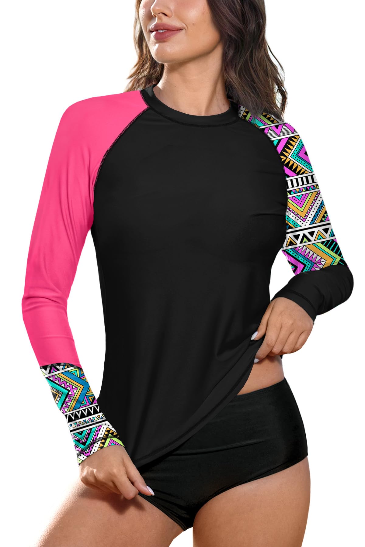 BesserBay Rash Guard - Maglietta da donna con protezione UV UPF 50+, con maniche raglan colorate