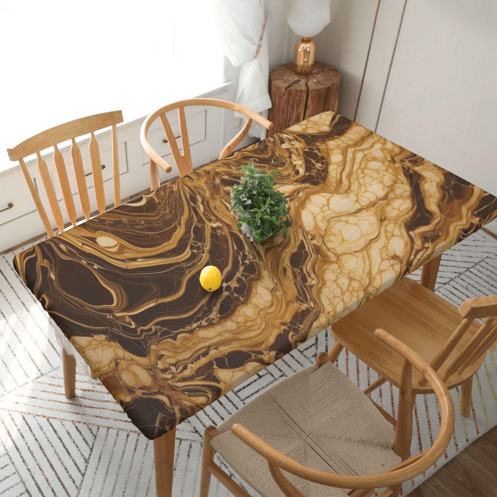 Nappe rectangulaire marbre doré pour pique-nique et fête de famille conviviale