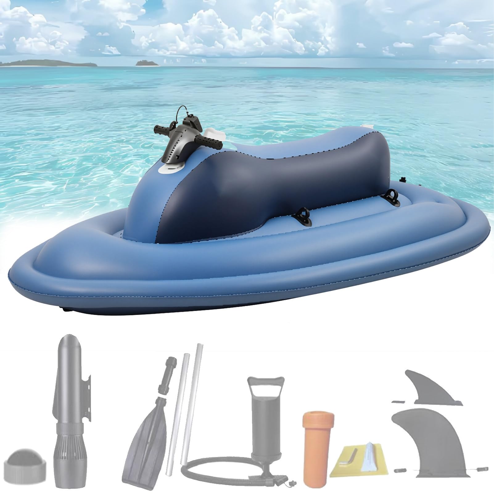 Gommone Gonfiabile 2 Posti 220kg capacità, Doppia Pinna Stabilizzante,Kit Completo con Pagaia,Pompa,Ideale per Pesca, Snorkeling e Escursioni F