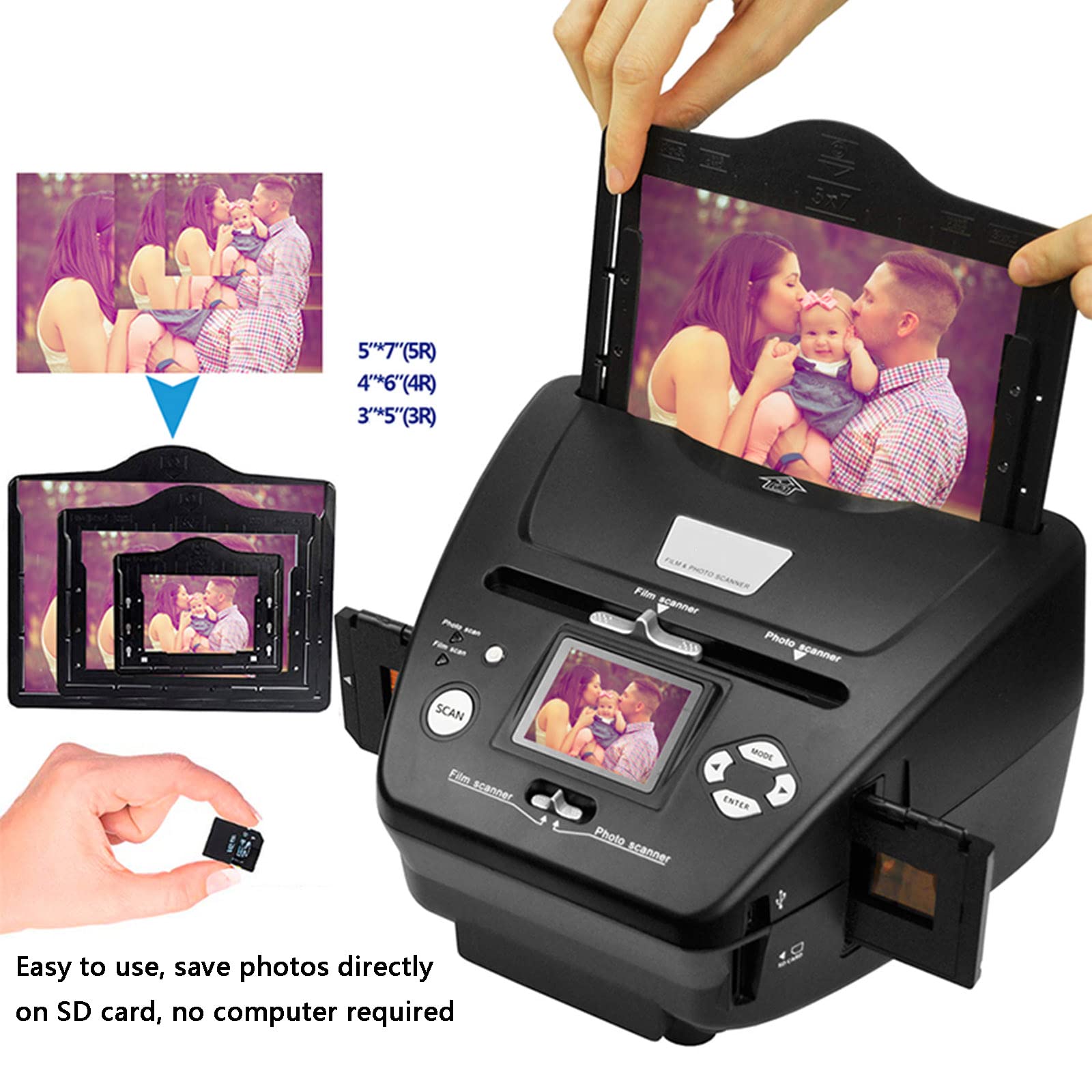 Scanner de films et diapositives 16MP, visionneuse de diapositives tout-en-un avec écran LCD, emplacement pour carte SD, convertit les diapositives/négatifs 35 mm 135 110 126 en photos numériques JP