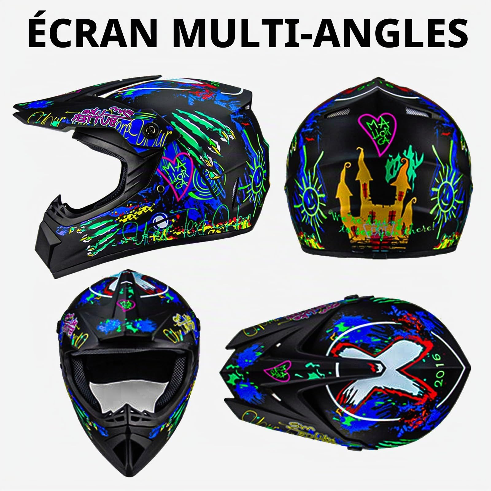 Casque Cross pour Enfants et Adultes, Casque Moto Cross Casques de Motocross avec Gants Lunettes Masques, Casques VTT Integral pour Quad Bike Vélo De Montagne Dot Certification