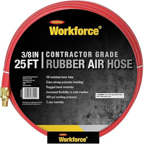 Miniatura 3 de Manguera de aire Workforce, 38 pulg. x 50 pies., accesorios de 14, caucho, rojo - HRE3850RD2
