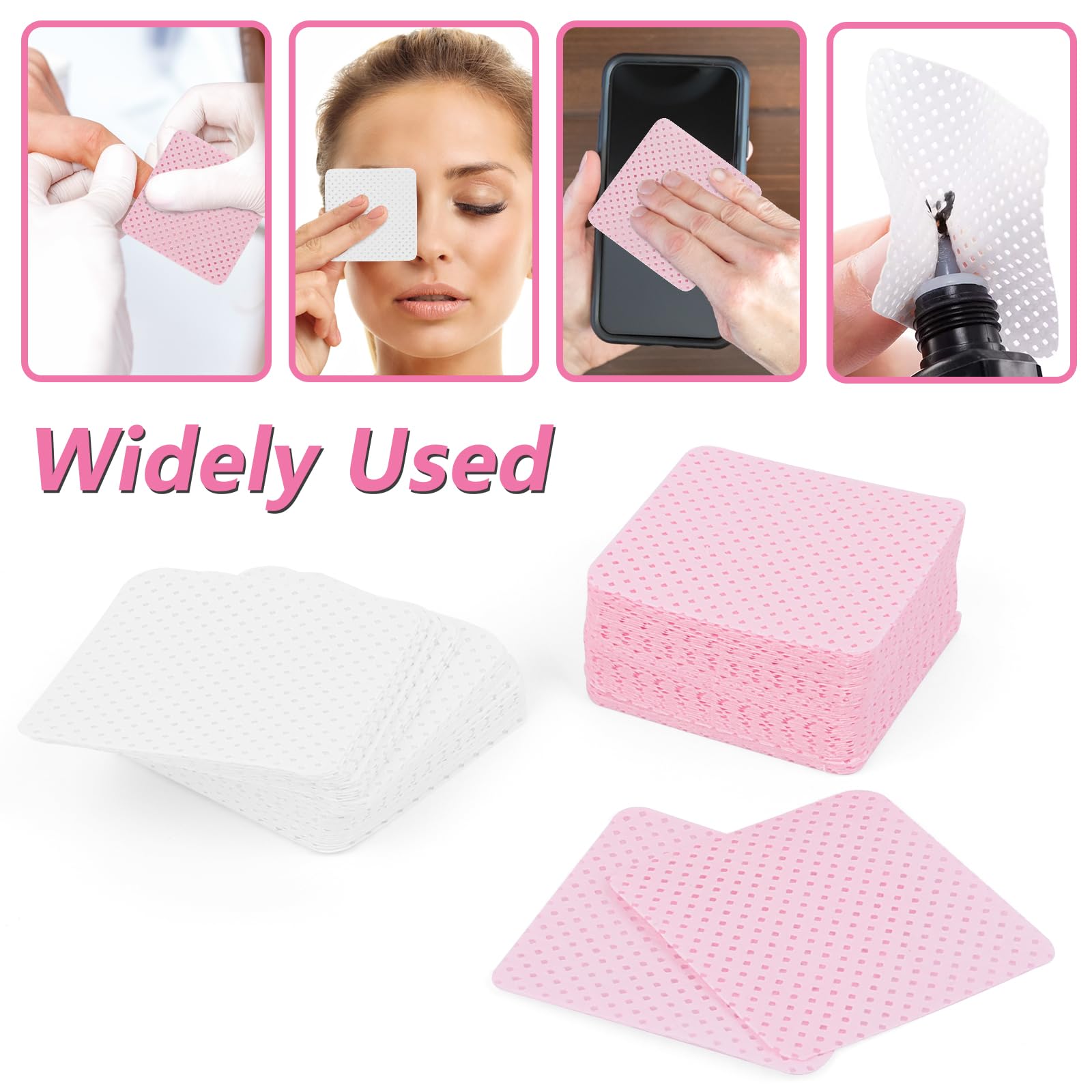 600 Pezzi Pad Unghie Senza Pelucchi, Tampone Salviette in Cotone per Unghie, Salviette per Unghie Prive di Lanugine, per Rimuovere Smalto, per Unghie fai da te e Saloni (Rosa & Bianco)