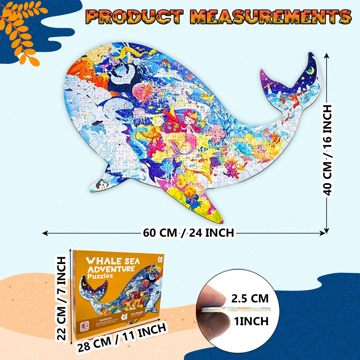 Xwin 277 Pcs Whale Puzzle for Kids Learning Educational for Children & Adults Indoor Cardboard Puzzle Pieces Game Toy for Boys and Girls Perfect Sea Life Game - Image 3
