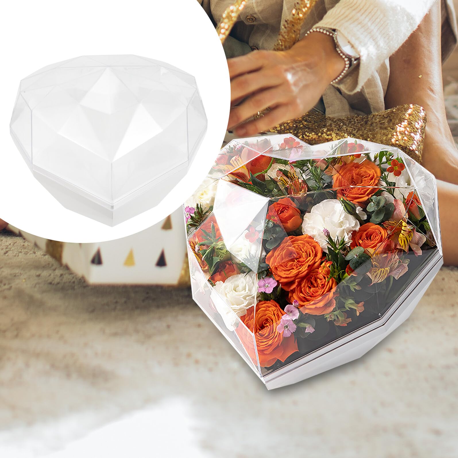 Homoyoyo Herzförmige Acrylbox für Blumenarrangements Leichter und Tragbarer Blumenkasten Transparente Geschenkbox für Hochzeit und Valentinstag