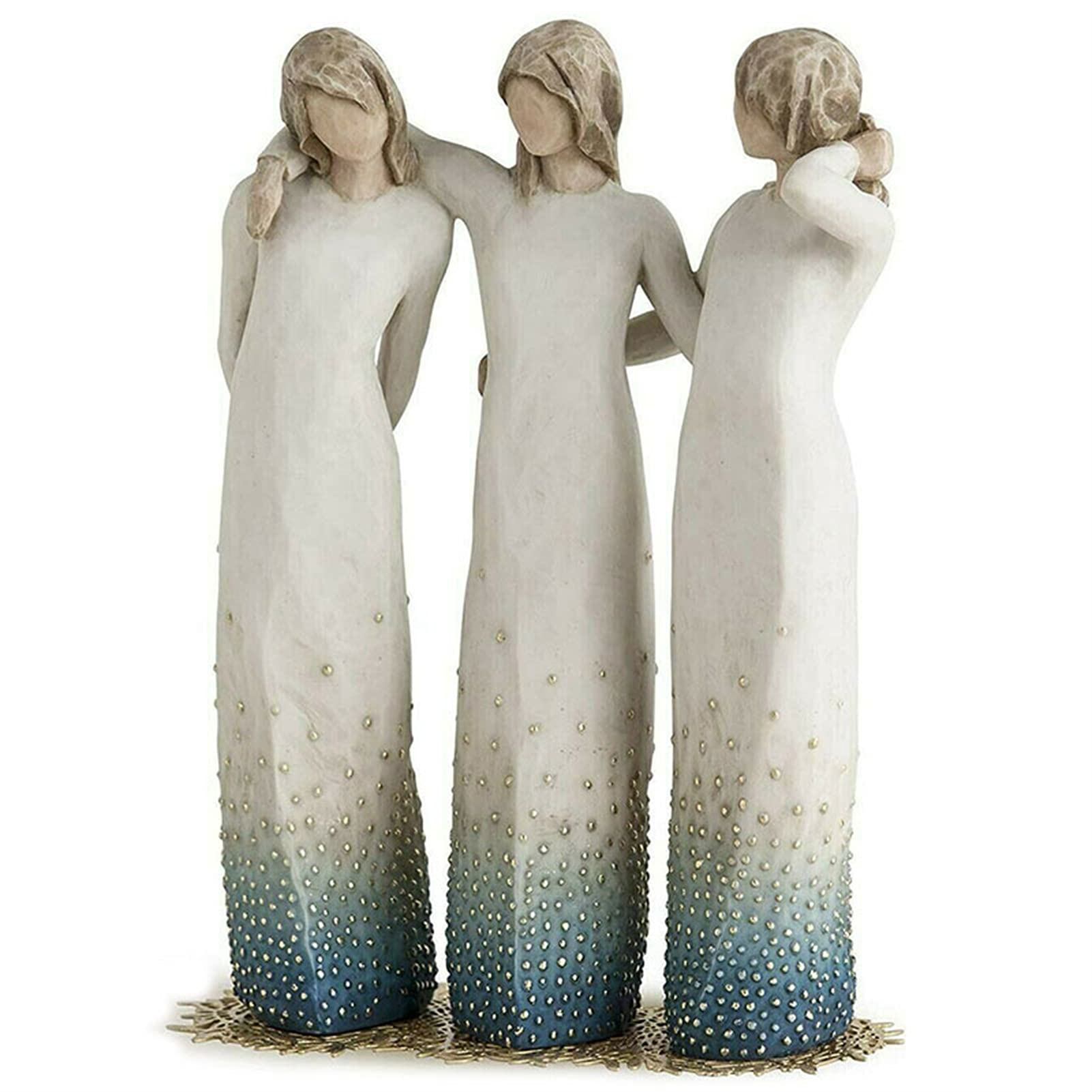 Bomoya By My Side, Sculpted Hand-Painted Figure,Willow Tree Figurines,By My Side Figurine,Resin Desktop Ornament Home Decorative Statue Gift for Friends Sisters,Cream, Gold, Blue ombré (1set)