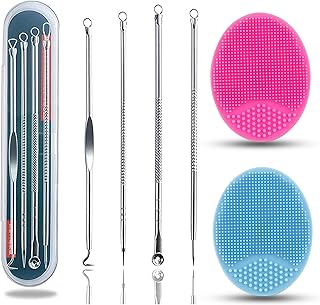 Blackhead Remover Pimple Popping Tool Kit,Facial Cleansing Brush Comedone Extractor Tweezers Acne Needle Blemish Whitehead Removal Zit for Pimple, Blackhead, Forehead,Facial&Nose