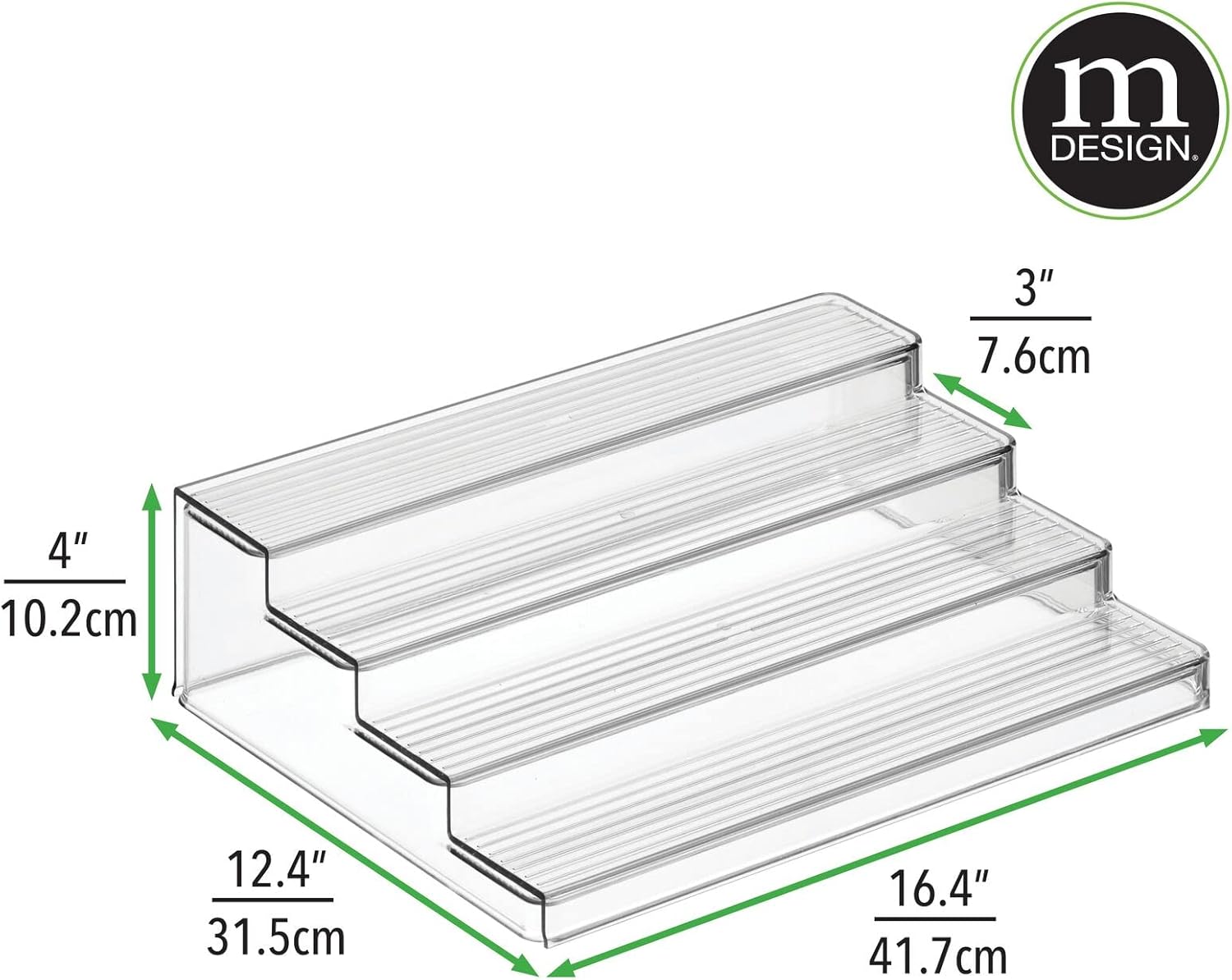 mDesign Plastic Adjustable, Expandable 4-Tier Kitchen Cabinet, Pantry, Shelf Organizer/Spice Rack - Storage for Spice Bottles, Jars, Seasonings, Baking Supplies, Lumiere Collection - Clear