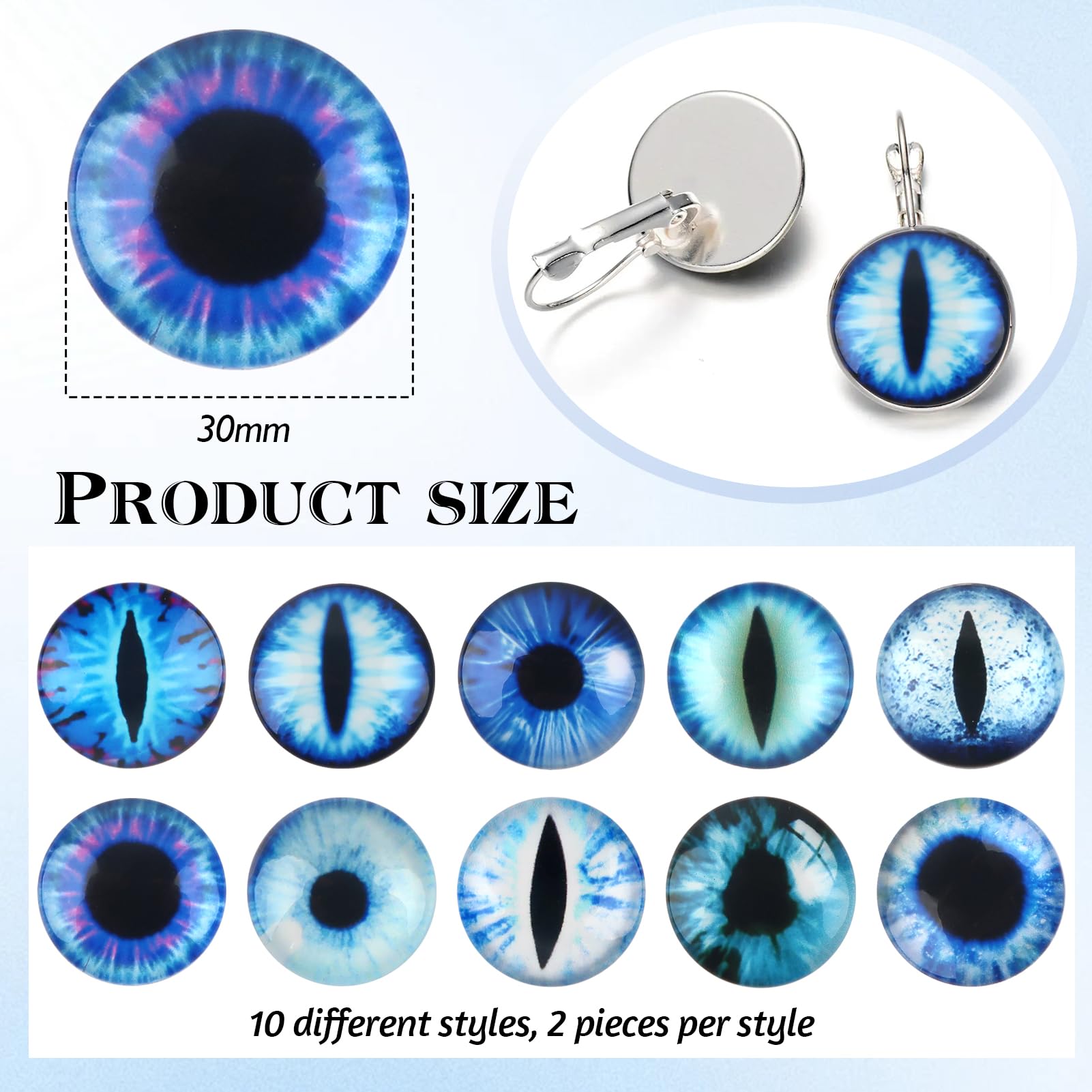TOAOB 20pcs 30mm Blue Large Dragon Eyes Glass Cabochons Eyes for Clay Doll Making Sculptures Props Craft DIY Findings Jewelry Making