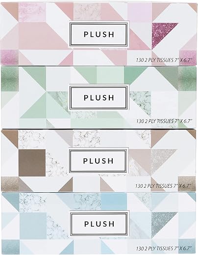 Plush Facial Tissues 130 Per Box Size 7" X 6.9" 2 Ply,Soft, Smooth, Great for Bathroom, Office, Store, School,Home, Kitche...