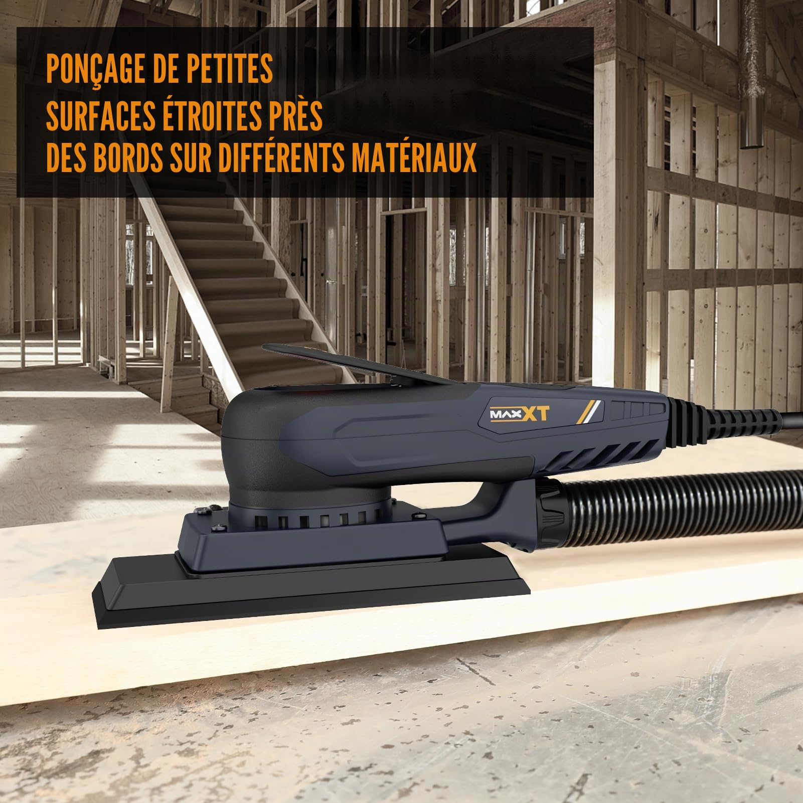 MAXXT Ponceuse excentrique électrique sans balais - 3 mm - 350 W - Multifonction - 4000-10000 tr/min - Vitesse variable - Ponceuse excentrique filaire - Machine avec 10 papiers abrasifs