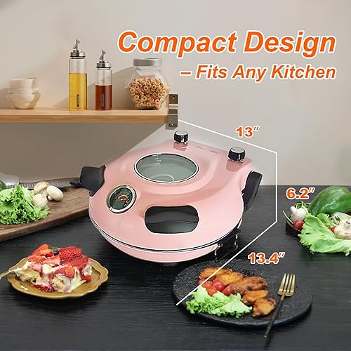 Miniatura 4 de Horno de Pizza de Piedra, Pizzera Eléctrica de 12 Pulgadas para Interior, Máquina para Hacer Pizza de 1200W con Control Dual de Temperatura, Pizzas