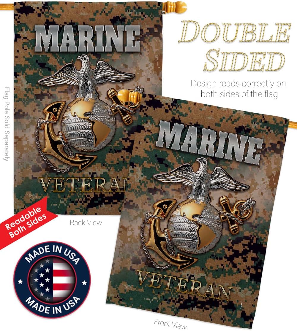 US Marine Veteran House Flag - Armed Forces Corps USMC Semper Fi United State American Military Retire Official - Decoration Banner Small Garden Yard Gift Double-Sided Made In USA 28 X 40