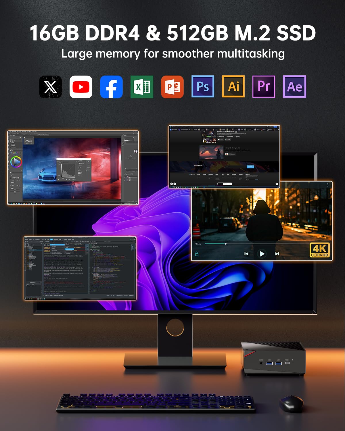 NiPoGi AM06 PRO Mini PC Dual LAN, АMD Ryzen 5 5500U (6C/12T, 4.0