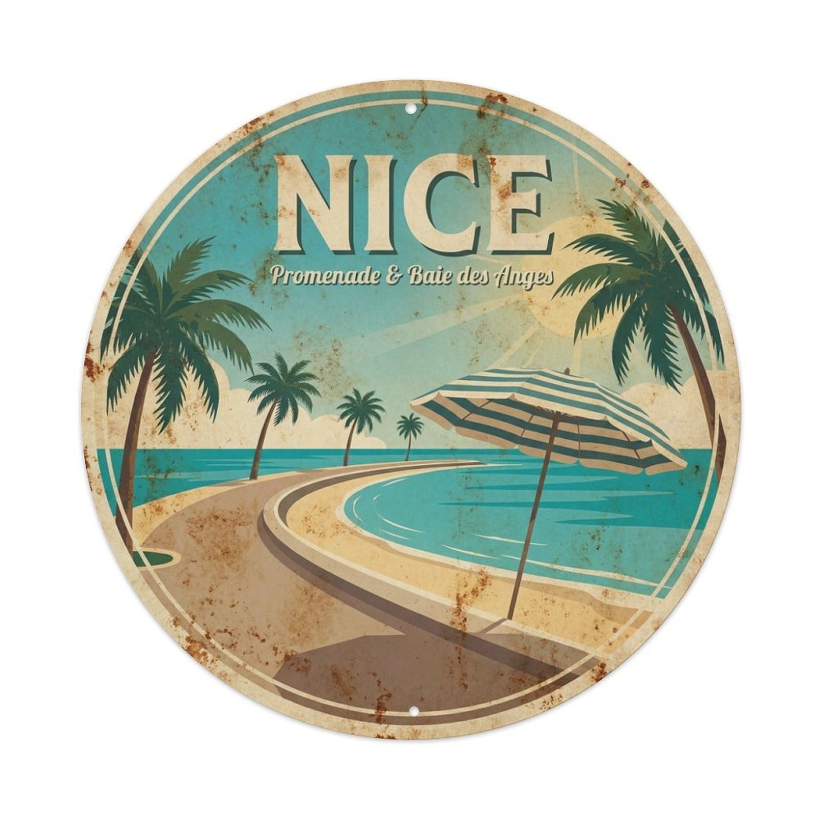 Olhnbad Style Coastal Route Nice Promenade Glory Travel Retro Metal Tin Sign